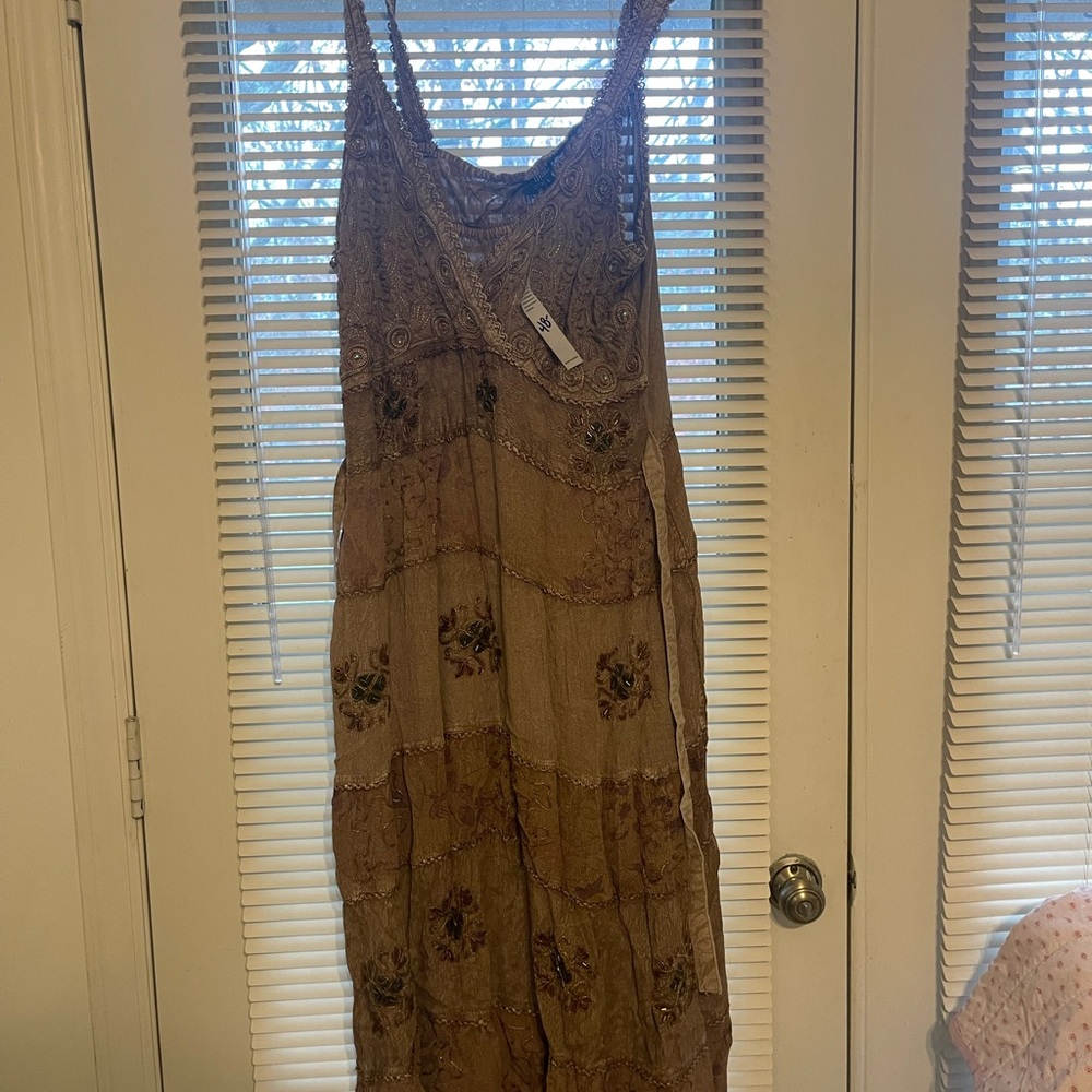 Magic Beige Floral Maxi Dress